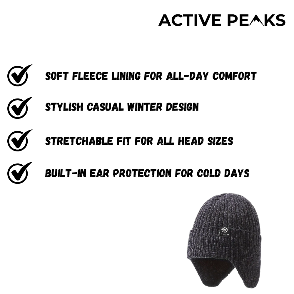 Men’s Knitted Winter Hat Fleece Lined with Ear Coverage
