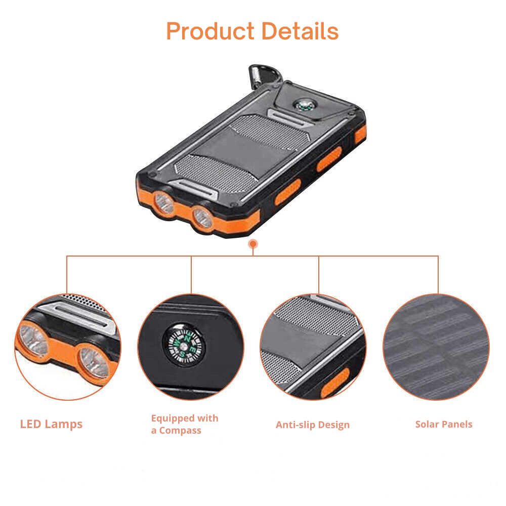 Solar Power Bank Waterproof Shockproof 10000 mAh