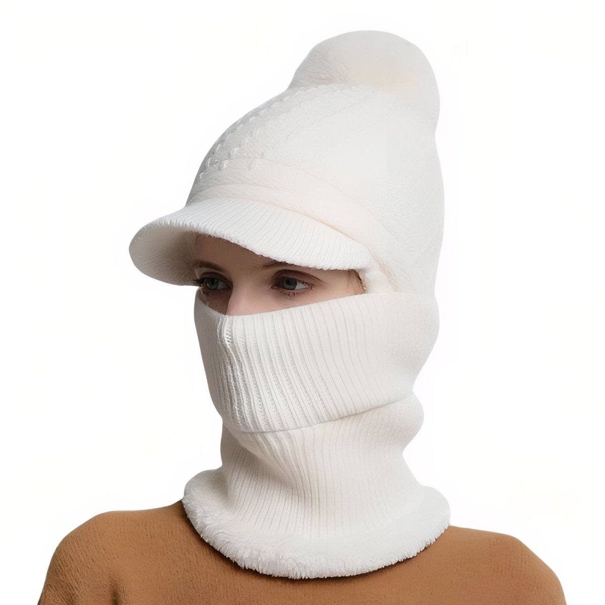 Knitted Winter Hat with Visor and Neck Warmer