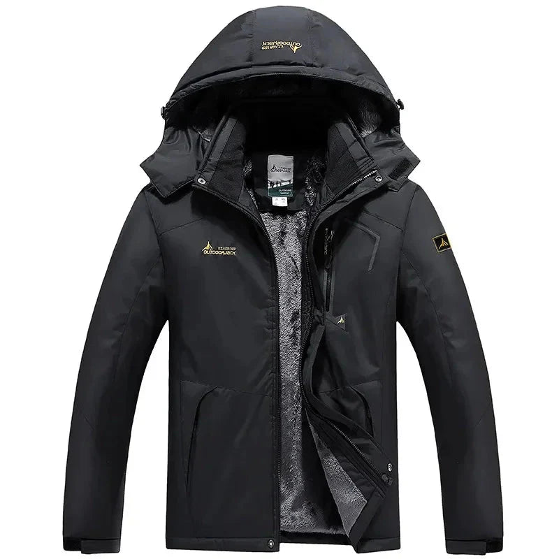 Men’s Windproof Fleece-Lined Hooded Jacket Breathable