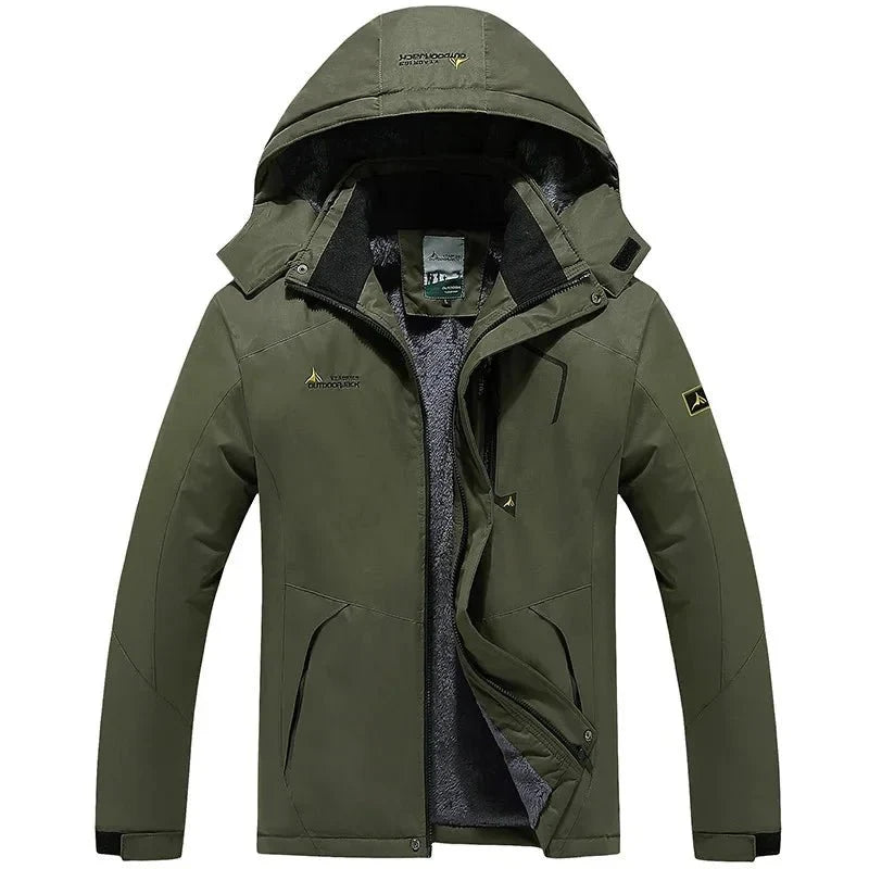 Men’s Windproof Fleece-Lined Hooded Jacket Breathable