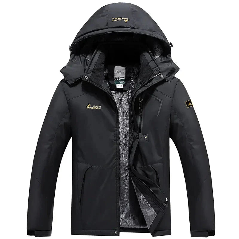 Men’s Windproof Fleece-Lined Hooded Jacket Breathable