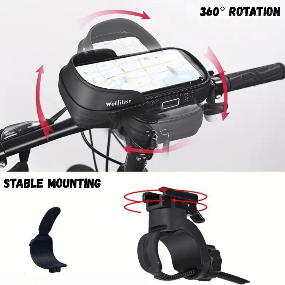 Water-Resistant Bike Phone Mount – Rotatable & Touch-Compatible