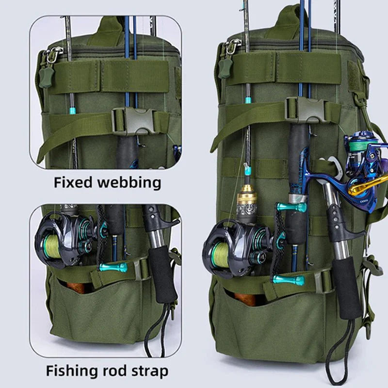 Fishing Backpack Durable Water-Resistant with Rod Holders