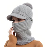Knitted Winter Hat with Visor and Neck Warmer