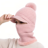 Knitted Winter Hat with Visor and Neck Warmer