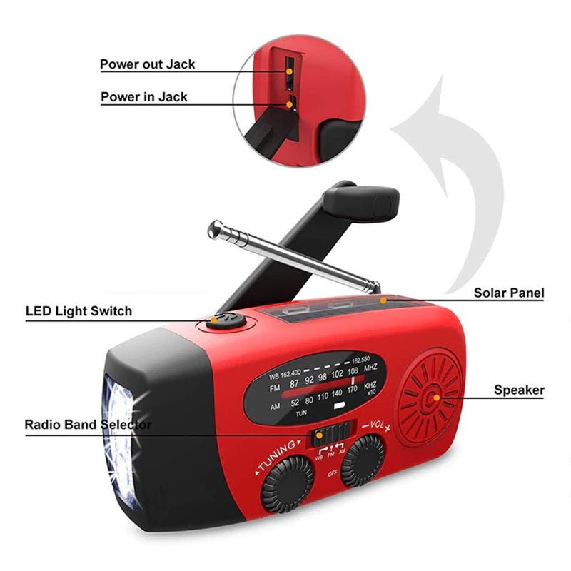 Compact Emergency Radio with LED Light and Power Bank
