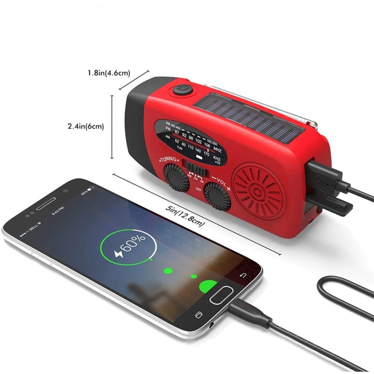 Compact Emergency Radio with LED Light and Power Bank