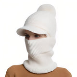 Knitted Winter Hat with Visor and Neck Warmer