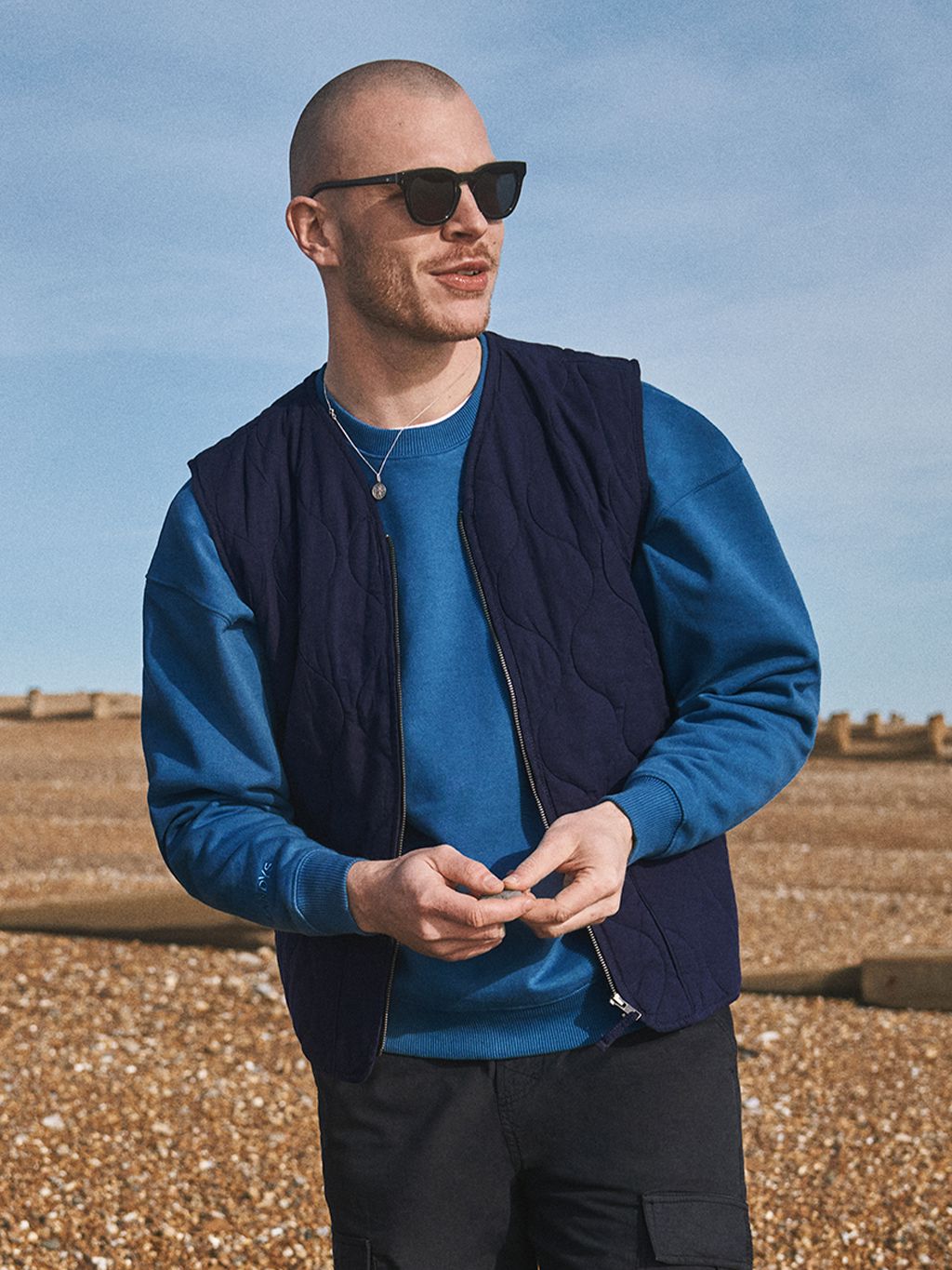 Navy Quilted Cotton Gilet